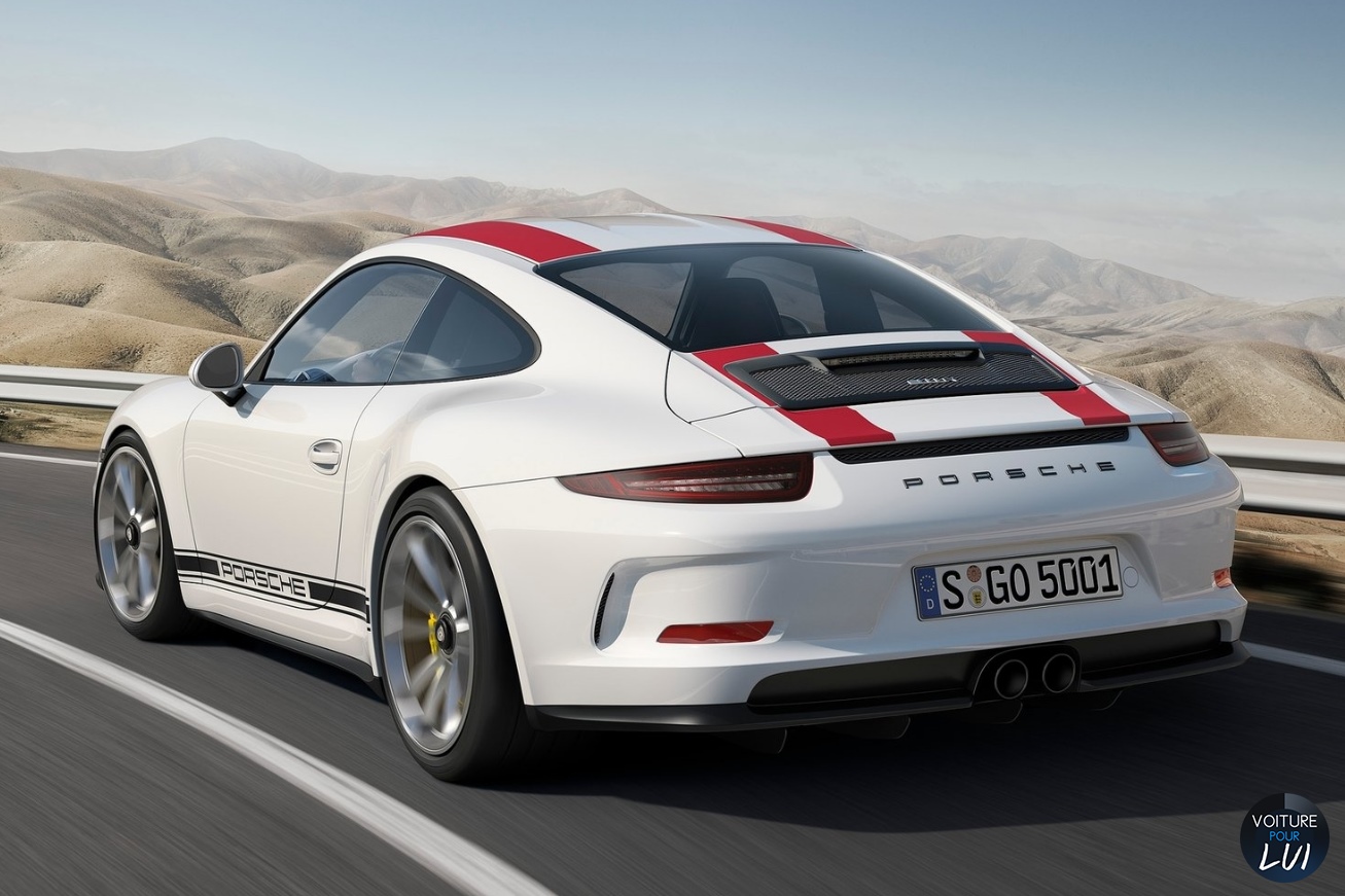 Photo Porsche 911 R 2017 Blanc Rouge Arriere Vitesse